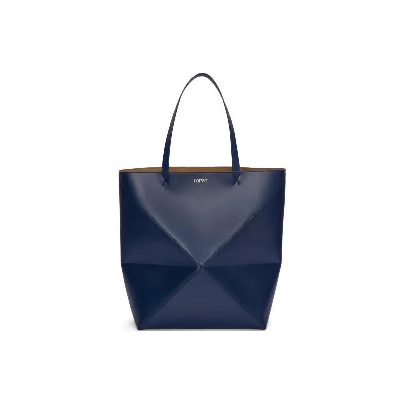 LOEWE Shiny Cow Leather Tote Bag Shopping Bag Shoulder Bag Handbag Extra Large Women's Dark Blue-0