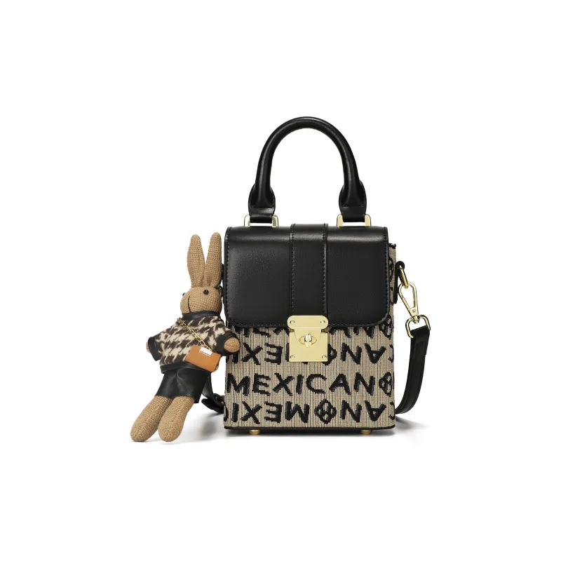 MEXICAN Fabric With PU Leather Shoulder Bag, Crossbody Bag, Handbag Regular Women's Black-1