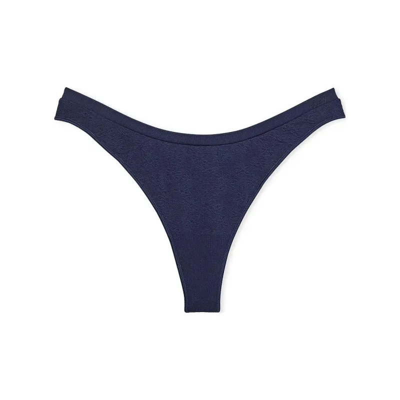 Victoria's Secret PINK SEAMLESS HIGH-LEG THONG PANTY / Midnight Navy Daisy Underpants Women's 1 Pack Midnight Marine-0