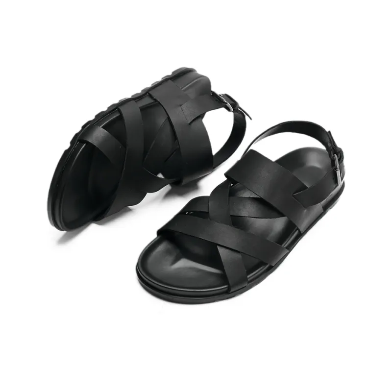 Voguhomme Roman Sandals Flat Men's Black-3