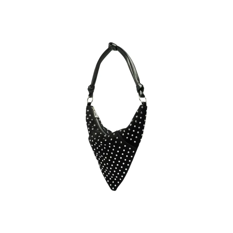 AMINA MUADDI Suede Patchwork Calfskin Handbag Shoulder Bag Women's Black-1