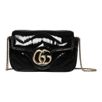 GUCCI GG Marmont Patent Leather, Leather Shoulder Bag, Crossbody Bag Extra Mini Women's Black