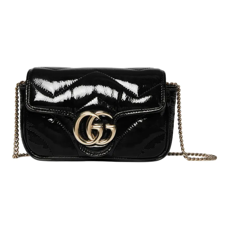 GUCCI GG Marmont Patent Leather, Leather Shoulder Bag, Crossbody Bag Extra Mini Women's Black-0
