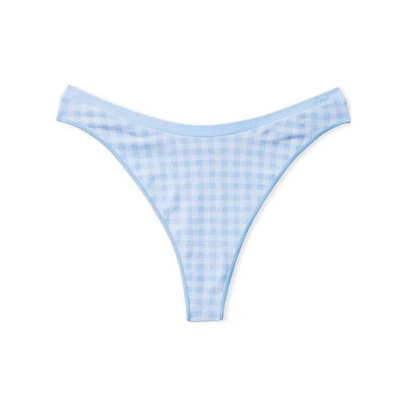 Victoria's Secret PINK SEAMLESS HIGH-LEG THONG PANTY / HBGJP Underpants Women's 1 Pack Blue Plaid-0