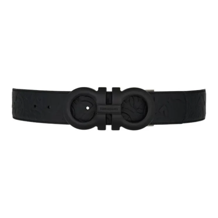 FERRAGAMO Two Tone Design, Smooth Buckle Calfskin Leather Belts Men's Black Width 3.8CM-1