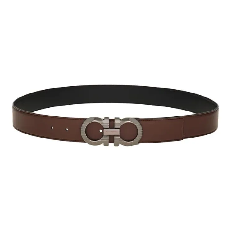 FERRAGAMO Color Blocking Design Leather Belts Men's Brown Width 3.5CM-0