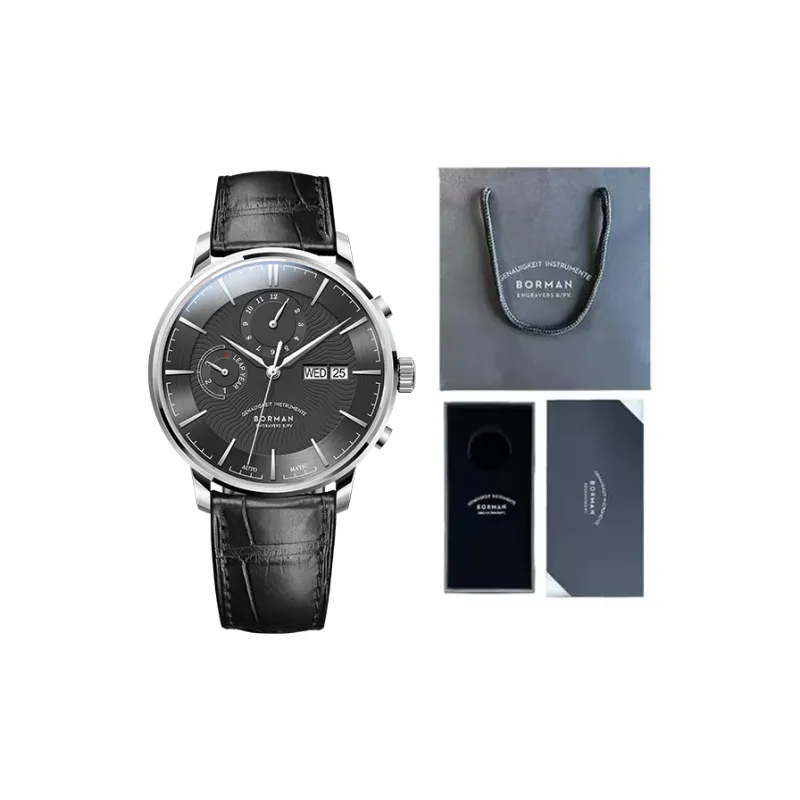 BORMAN Fashion Casual Style Automatic Mechanical Movement Genuine Leather Strap Watch Men's Watches Black Dial-4