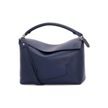 LOEWE Cow Leather Handbag Shoulder Bag Crossbody Bag Large Size Women's Dark Blue