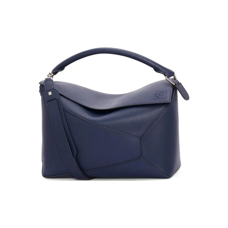 LOEWE Cow Leather Handbag Shoulder Bag Crossbody Bag Large Size Women's Dark Blue-0