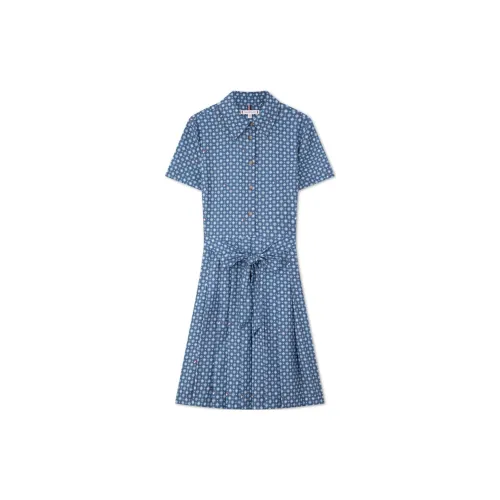 Tommy Hilfiger Short-Sleeved Dresses Women's Blue/White Pattern 00J