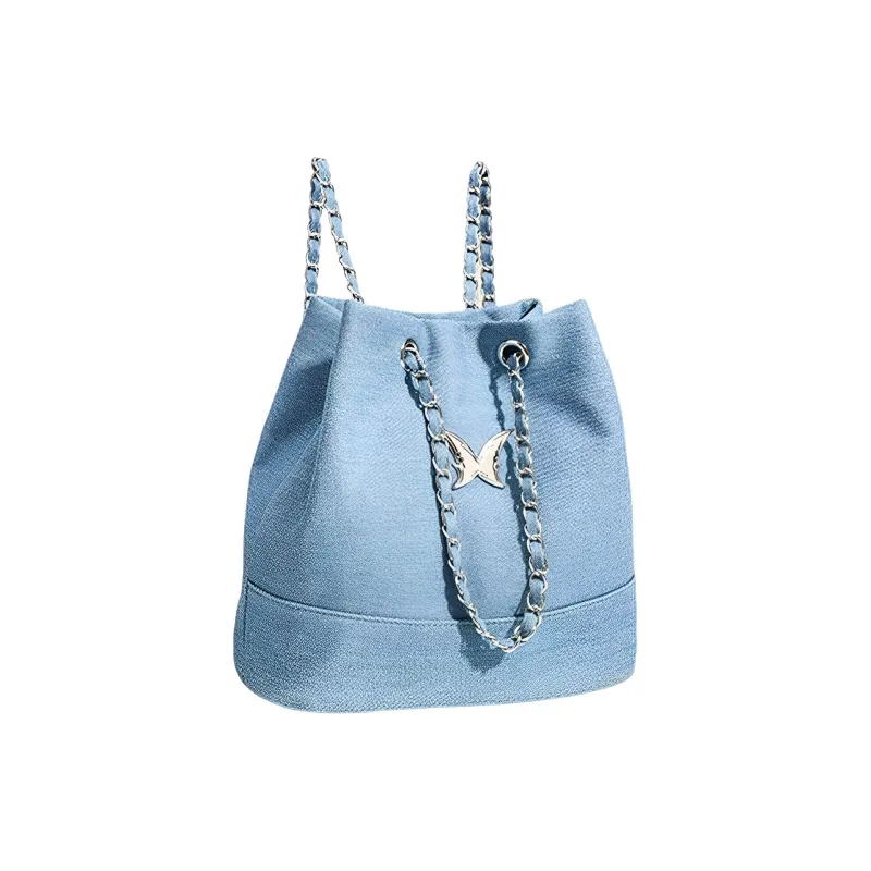 MINLUBAOLUO Denim Backpack Women's Blue/Black-5