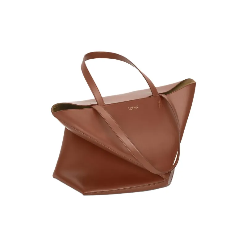 LOEWE Shiny Calfskin Tote Bag Shopping Bag Handbag Extra Large Men's Brownie Color-3