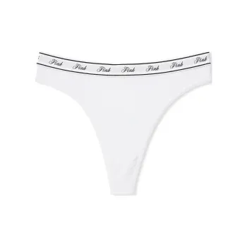 Victoria's Secret PINK LOGO COTTON HIGH-WAIST THONG PANTY / Underpants Women's 1 Pack Optical White