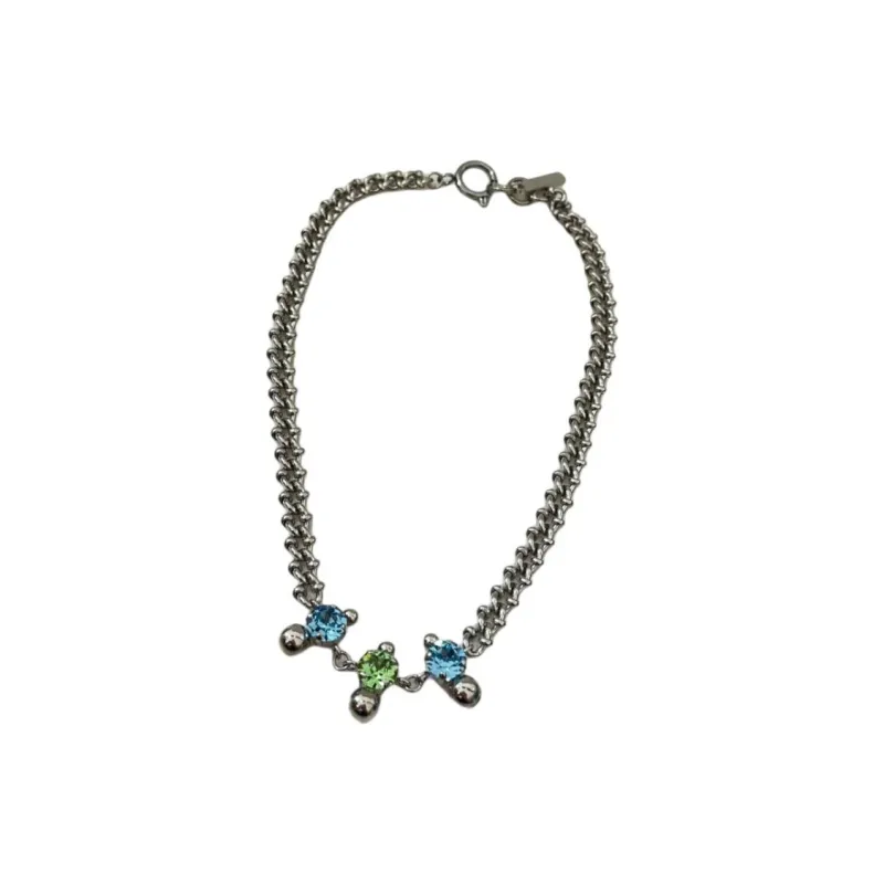 JUSTINE CLENQUET Brass, Palladium Plated, Artificial Crystal Necklaces Women's Silver-0