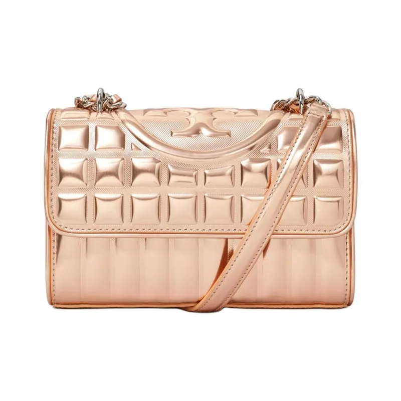 TORY BURCH Fleming Mirror Finish Metal Leather Crossbody Bag, Shoulder Bag Women's Rose Gold-0