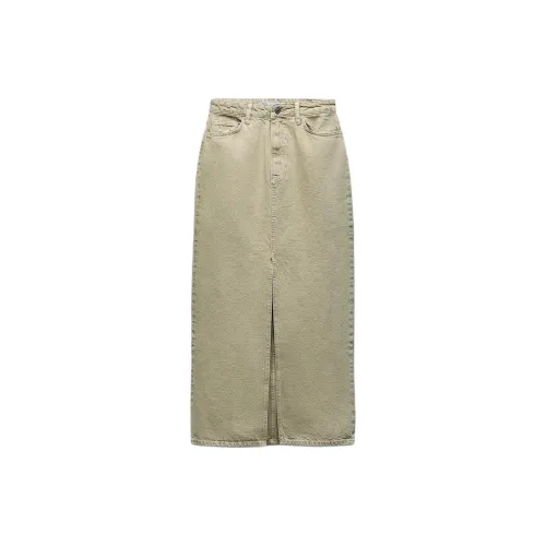 ZARA Denim Long Skirts Women's Khaki