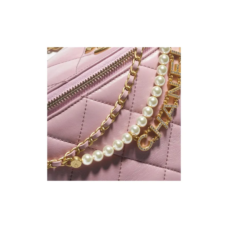 CHANEL Artificial Pearl Shiny Lambskin Fanny Pack Women's Light Pink-3