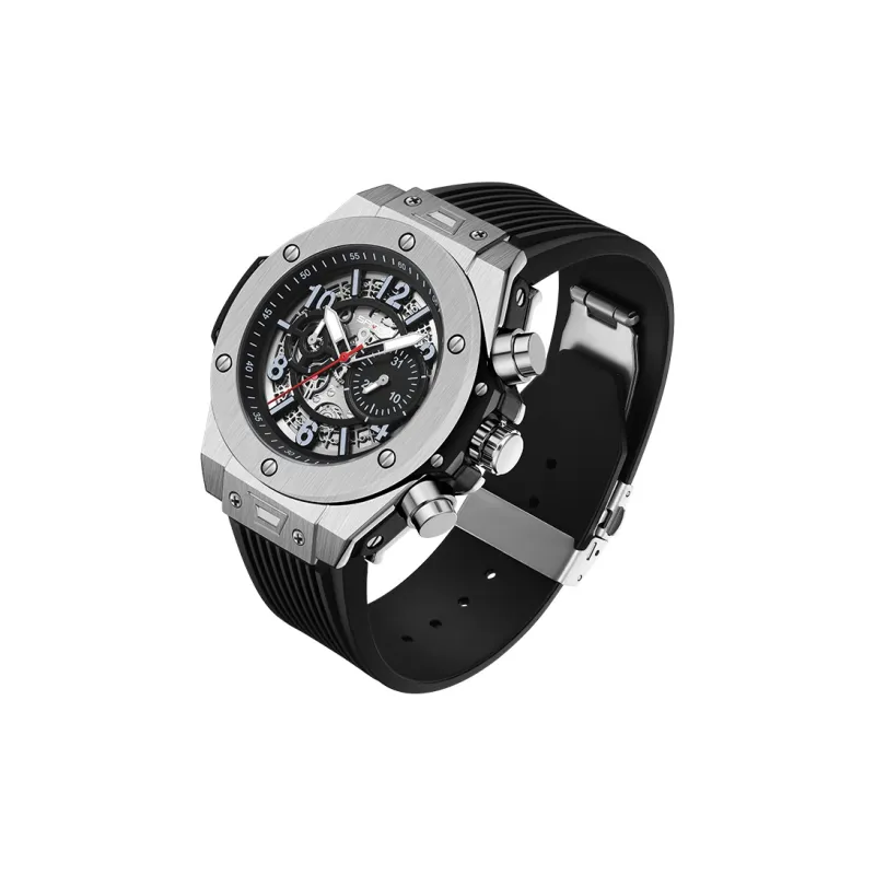 Sanda Automatic/Manual Mechanical Movement TPU Strap Watch Men's Watches Black Dial-2