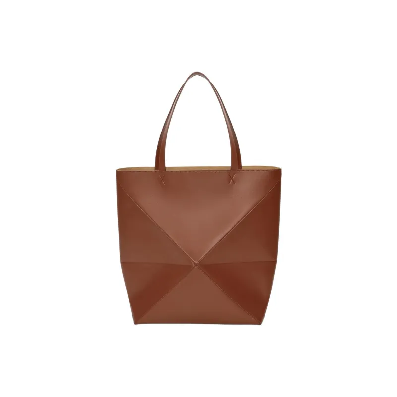 LOEWE Shiny Calfskin Tote Bag Shopping Bag Handbag Extra Large Men's Brownie Color-1