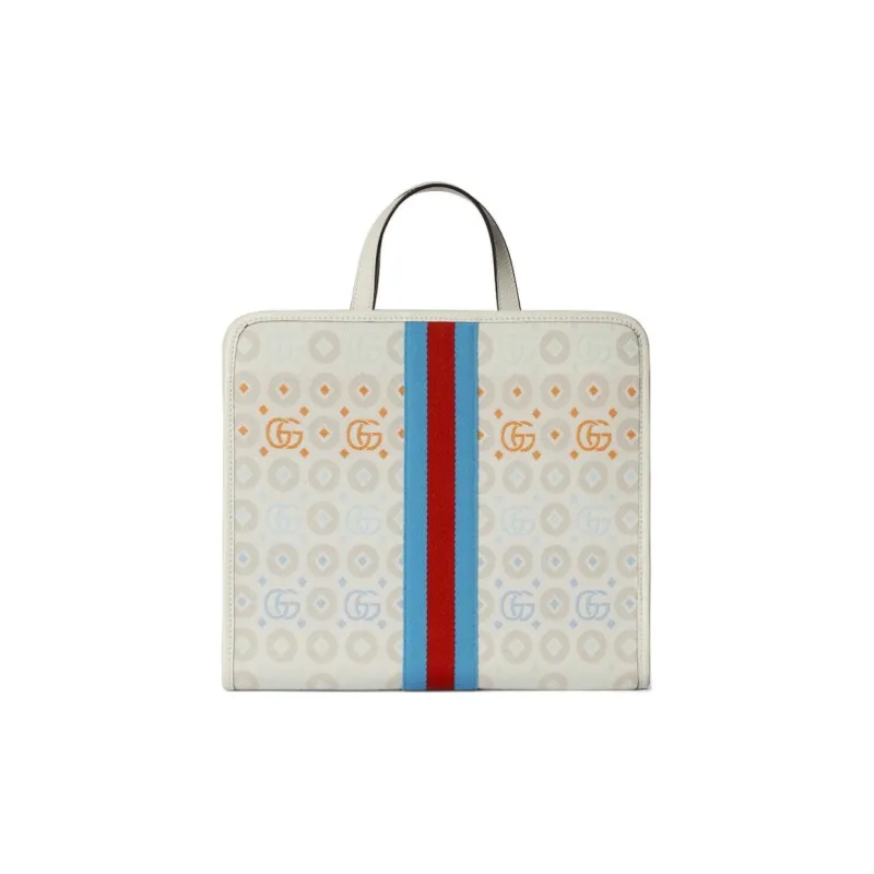 GUCCI Canvas With Leather Canvas Bag, Tote Bag, Shopping Bag, Handbag Kids' White Gray & Light Blue & Black-3