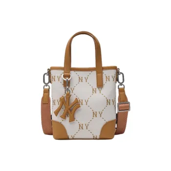 MLB Artificial Leather Shoulder Bag Crossbody Bag Handbag Clutches Student Backpacks Unisex Cream