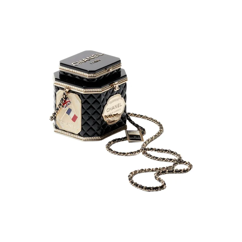 CHANEL Resin Artificial Pearl Enamel Evening Bag, Crossbody Bag, Shoulder Bag Women's Black & Gold-1