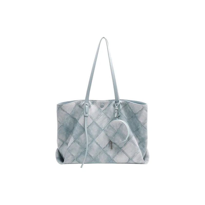 TTaG．baG Microfiber Synthetic Leather Tote Bag, Shopping Bag, Shoulder Bag Women's Blue-0