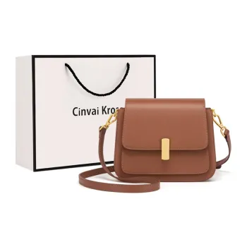 Simvay Clos Cow Leather With Ultra-Fine Shoulder Bag Crossbody Bag Small Square Bag Small Size Women's Brown/Ecru