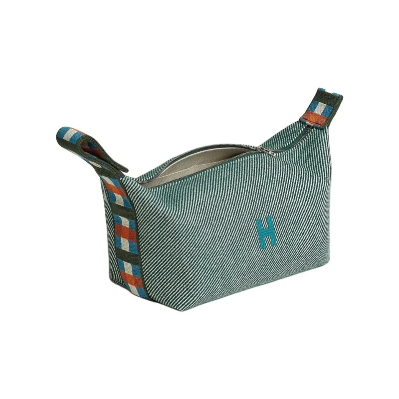 HERMES Bride a Brac Canvas Bag Toiletry Bag Trumpets Women's Dark Green-4