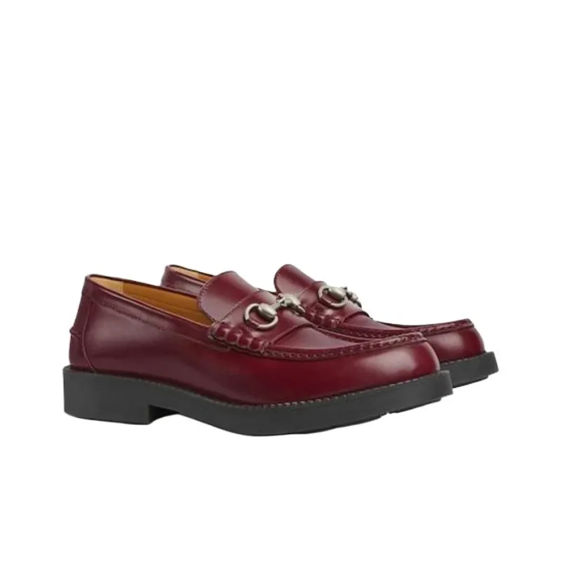 GUCCI Horsebit Loafers Men's Burgundy-2