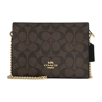 COACH Artificial Leather With Cow Split Leather Shoulder Bag, Crossbody Bag Small Size Women's Brown & Black