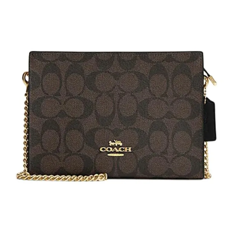 COACH Artificial Leather With Cow Split Leather Shoulder Bag, Crossbody Bag Trumpets Women's Brown & Black-0