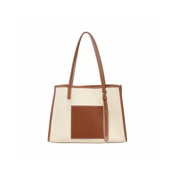 TTaG．baG Top Grain Cow Leather Shoulder Bag Women's Caramel & Ecru/Black & Beige White