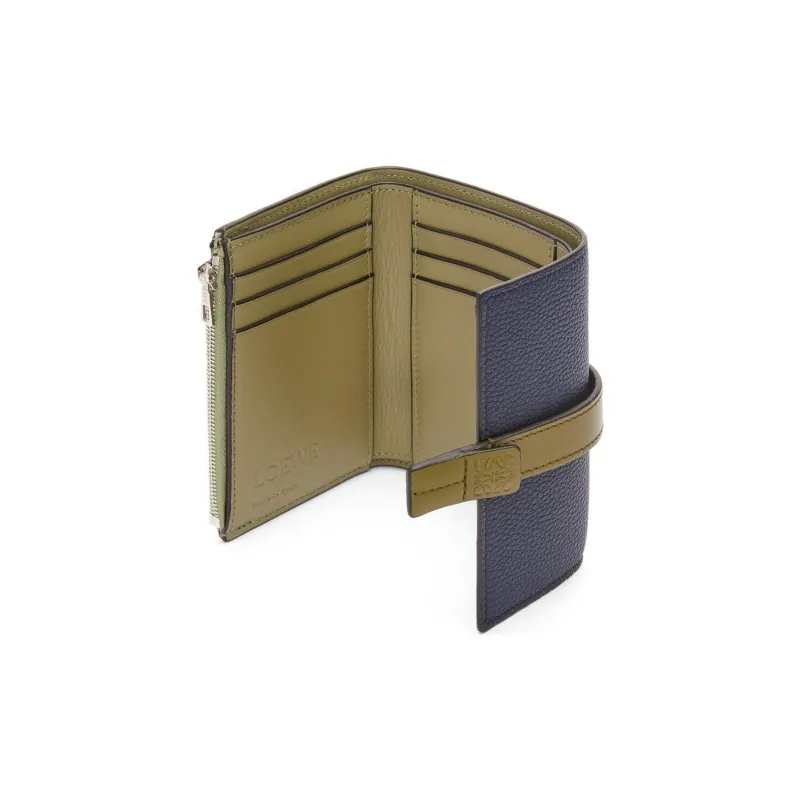 LOEWE Soft Grained Calfskin Wallet Small Size Women's Deep Abyss Blue & Olive Green-3