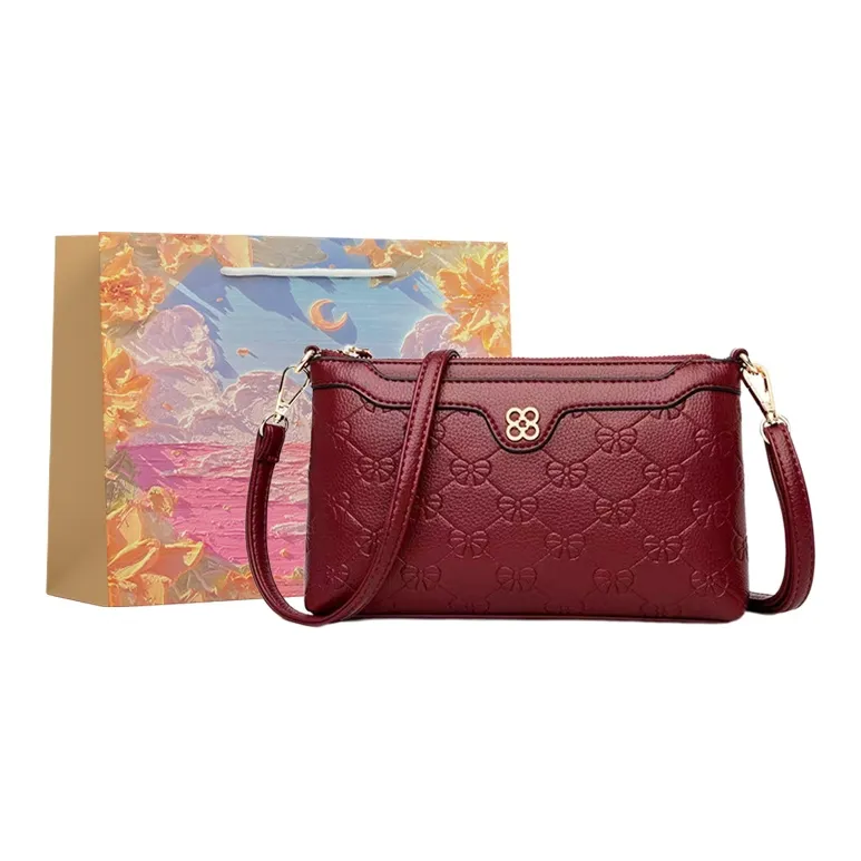 BRINCH High quality Fabric Crossbody Bag, Shoulder Bag Regular Unisex Black/Burgundy-5