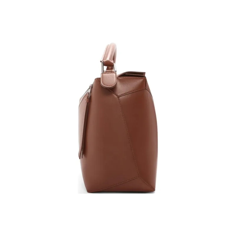 LOEWE Puzzle Shiny Calfskin Shoulder Bag Crossbody Bag Handbag Large Size Men's Brown-3