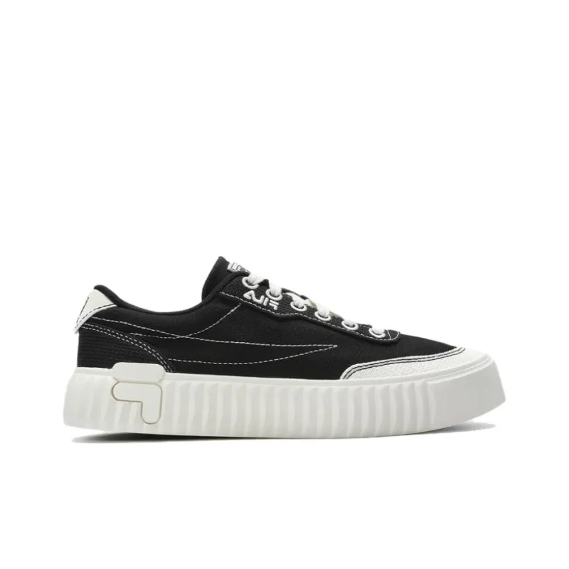 FILA Gear 1S Cookie Shoes Height Increasing Low Top Canvas Shoes Women's Black White-1