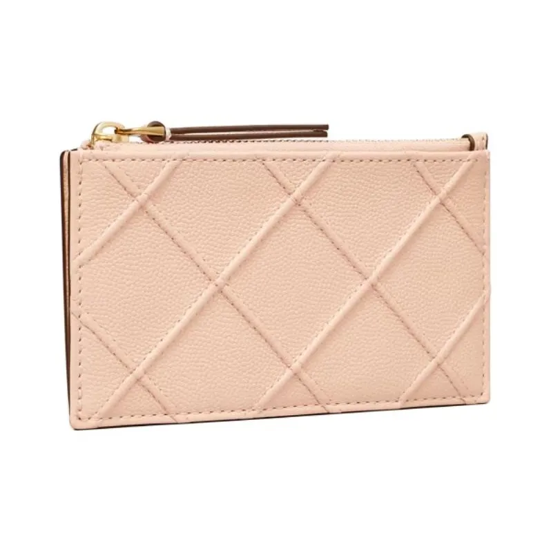 TORY BURCH Embossed Leather Card Holder Women's Pink-1