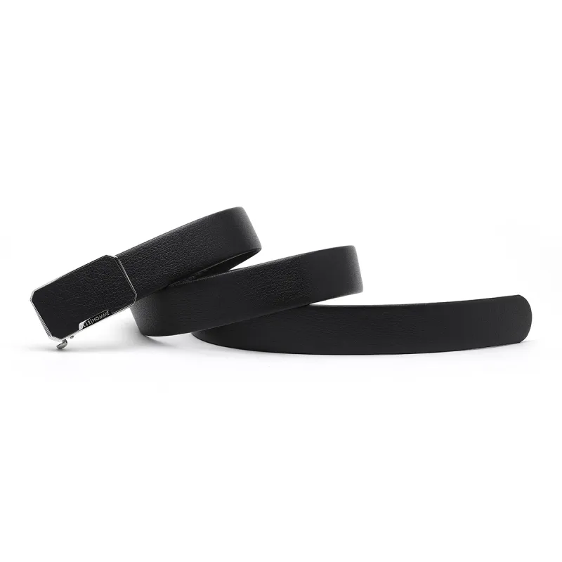 ELLE HOMME Automatic Buckle With Leather Steel Buckle Trendy Top Grain Cow Leather Belts Men's Black Width 3.7cm-2