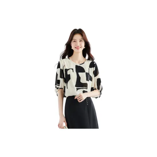 CARBAMMI Chiffon Shirts Women's Black/Beige