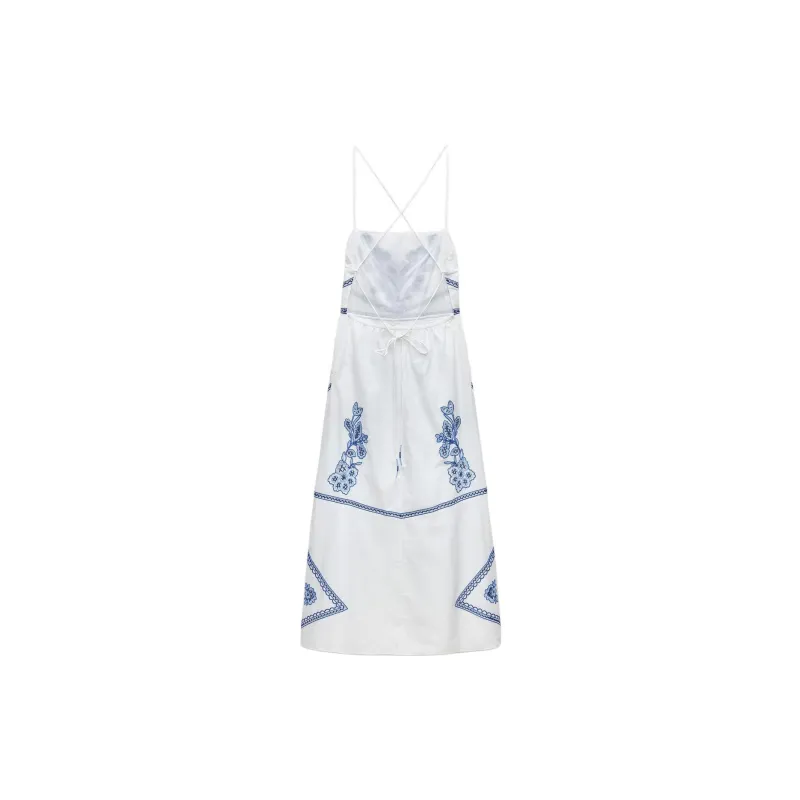 ZARA ZW Series Slip Dresses Women's White/Blue-1