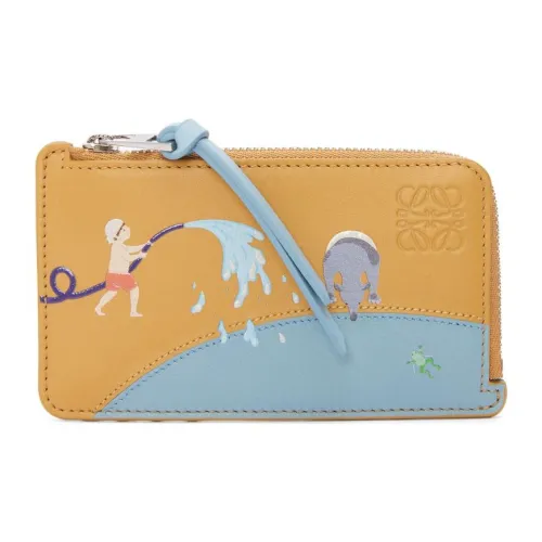 LOEWE Suna Fujita Collaboration Calfskin Card Holder Women's Sahara & Light Blue