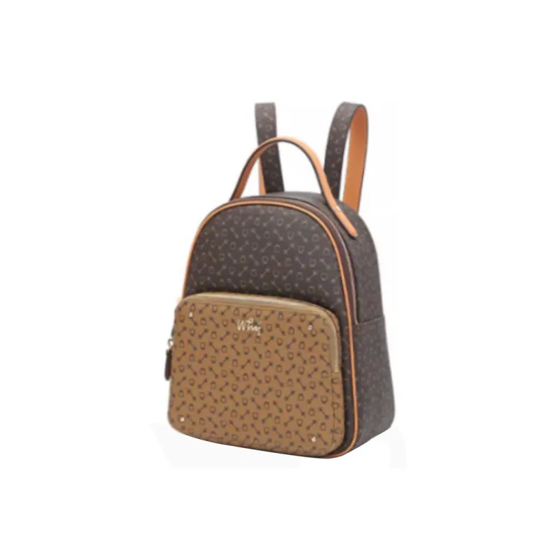 Why Artificial Leather Backpack Medium Size Women's Coffee/Beige/Coffee With Caramel-11