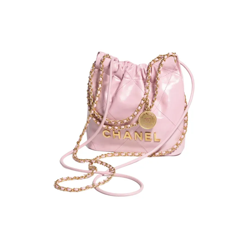 CHANEL 22Bag Shiny Calfskin Bucket Bag, Shoulder Bag, Crossbody Bag Mini Women's Light Pink-1