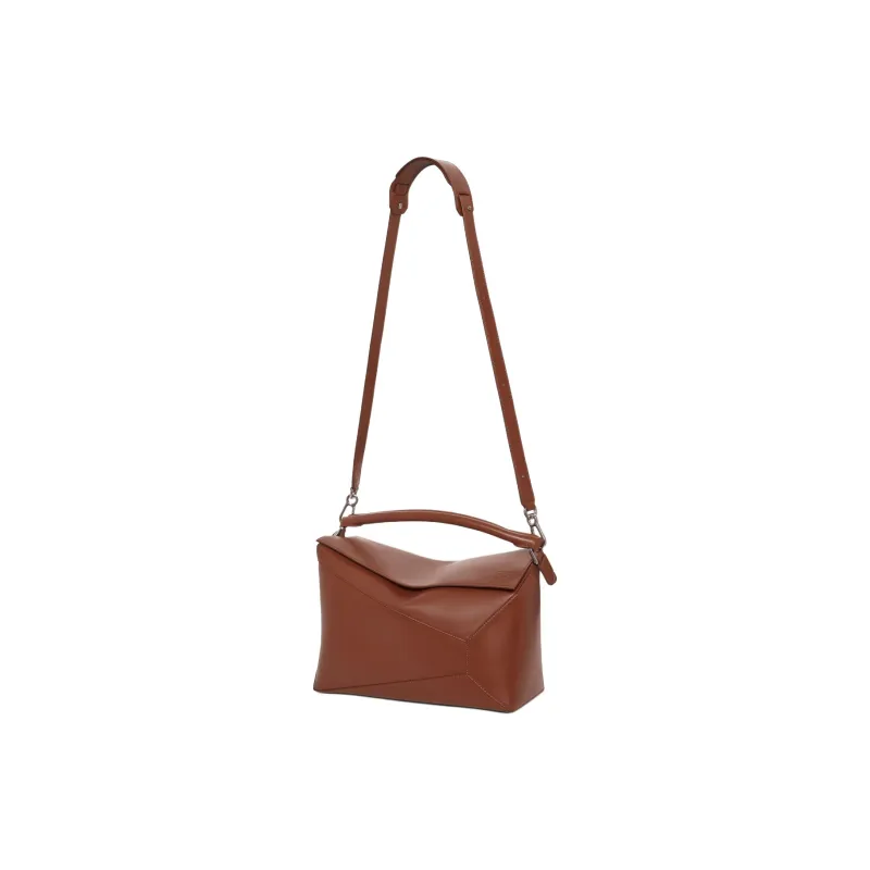 LOEWE Puzzle Shiny Calfskin Shoulder Bag Crossbody Bag Handbag Large Size Men's Brown-1