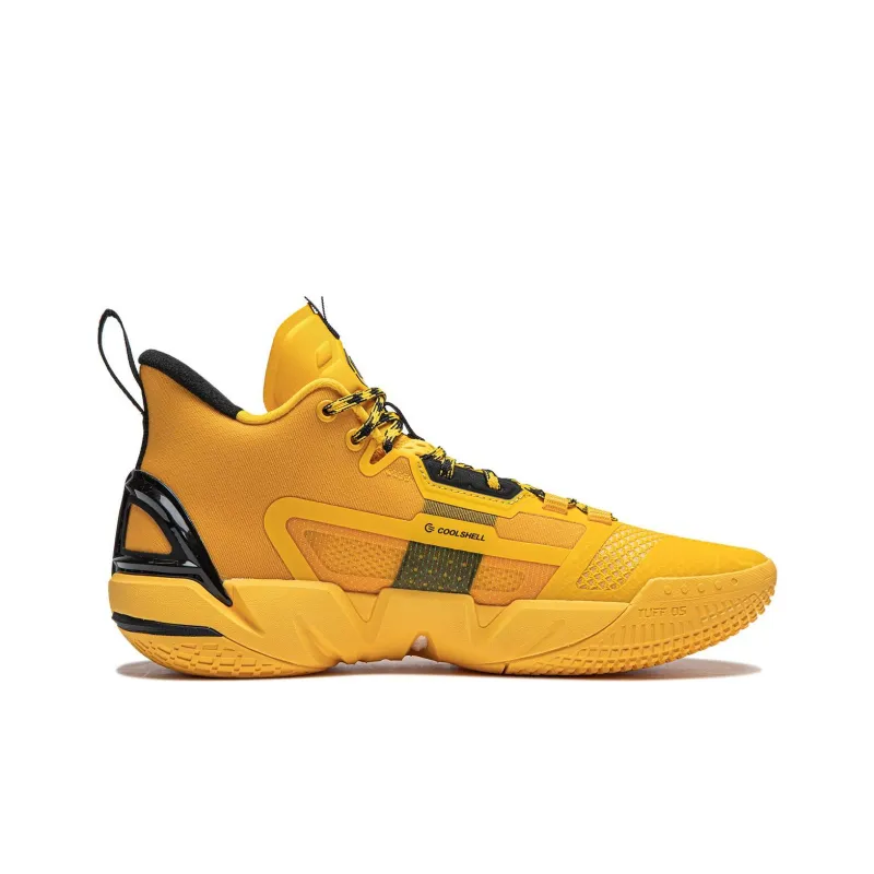 LiNing Anti five 4 Cushioned Wear Resistant Breathable Mid Top Basketball Shoes Men's Yellow-1