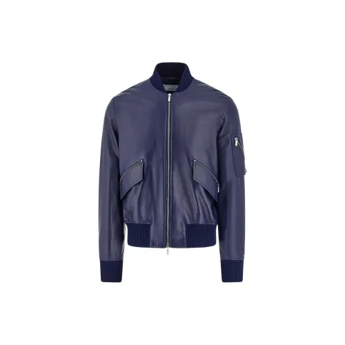 Ferragamo Leather Jackets Men Navy