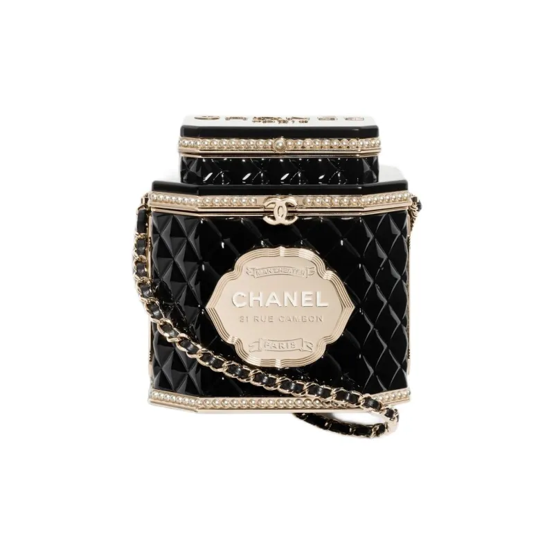 CHANEL Resin Artificial Pearl Enamel Evening Bag, Crossbody Bag, Shoulder Bag Women's Black & Gold-0