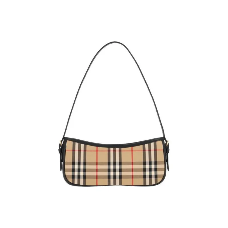 Burberry Calfskin With Cotton Handbag, Shoulder Bag Women's Beige & Black-0