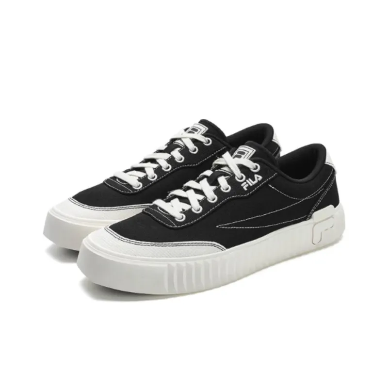 FILA Gear 1S Cookie Shoes Height Increasing Low Top Canvas Shoes Women's Black White-2